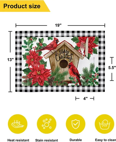 Vista 6 de Plaid Table Placemats for Dining Table Set of 6,Cotton Linen Cloth Kitchen Place Mats with Pocket,Washable Burlap SquareRectangleRoundOblong Table