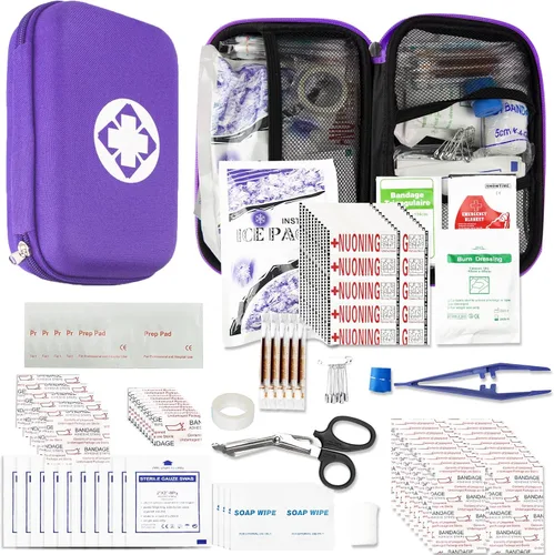 Vista 11 de Kit de primeros auxilios de supervivencia para auto-hogar, kit de emergencia, color azul, 273 piezas de equipo, suministros de viaje, set