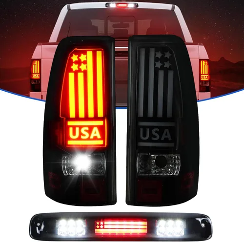 Luz trasera LED + 3ª luz de freno para Chevy Silverado 1500 2500 HD 1999-2002, apta para GMC Sierra 1500 2500 HD 1999-2003 Fleetside Bedtype,