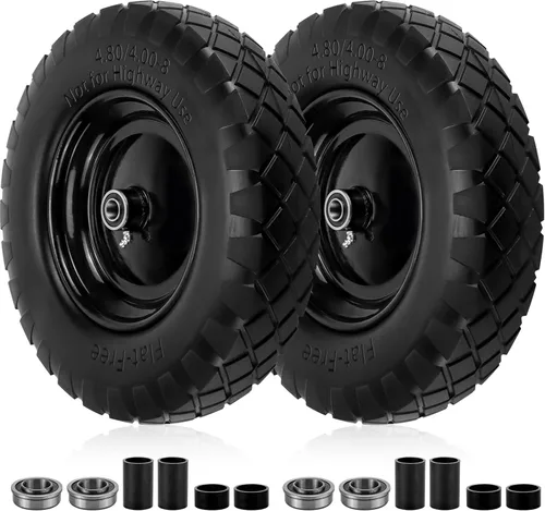 Cenipar Neumático y Rueda Sin Pinchazos de 4.80/4.00-8", Neumáticos Sólidos de Carretilla de 16" con Rodamientos de 5/8" o 3/4", Cubo Centrado de