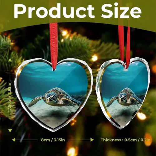 Vista 2 de 3" Heart Ornament - Crystal Glass Xmas Tree Decor, Underwater Diving Sea Turtle Christmas Ornaments Romantic Hanging Decoration for Christmas Tree