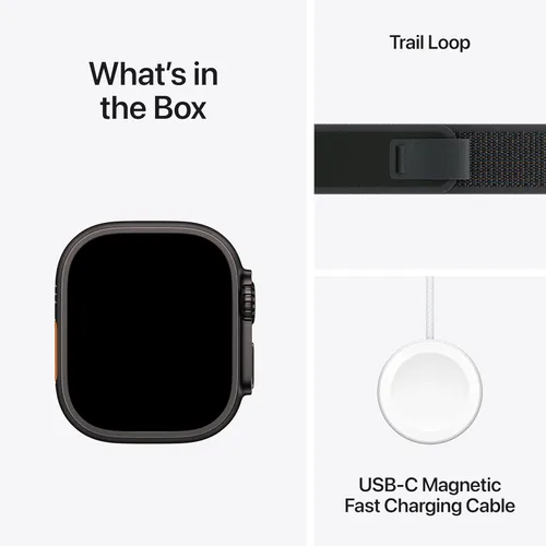 Vista 6 de Apple Watch Ultra 2 [GPS + Celular 49mm] - Caja de titanio negro con correa negra Trail Loop, S/M (Renovado)