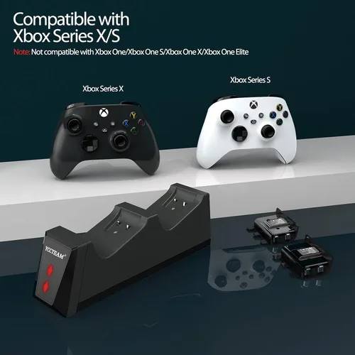 Vista 5 de Cargador de controlador compatible con controladores Xbox serie XS cargador de base con 2 unidades de batería recargable de 1000 mAh y estación
