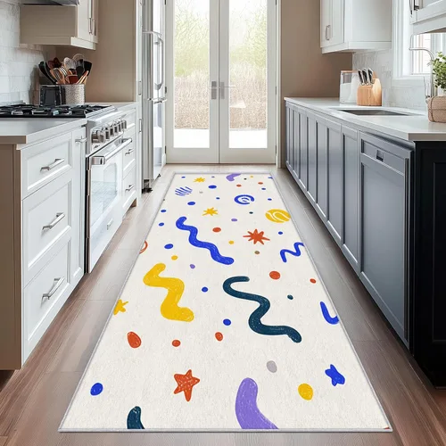 Vista 4 de Memphis Runner Rug 2x4 Small - Hallway Runner Rug Retro 80s Funky Geometric Fashion Pattern, Non Slip, Washable, Memphis Home Decor Carpet for