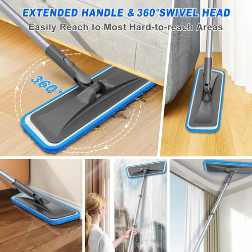 Vista 4 de Trapeadores de Microfibra para Limpieza de Pisos de Madera Dura - BPAWA Trapeador de Piso Plano con 4 Almohadillas Lavables para Laminado Madera