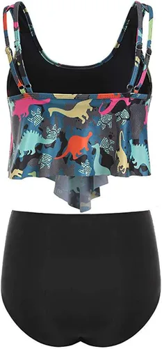 Vista 2 de Conjunto de bikini de dos piezas de cintura alta para mujer, estampado bohemio, control de abdomen, trajes de baño con volantes y tankini