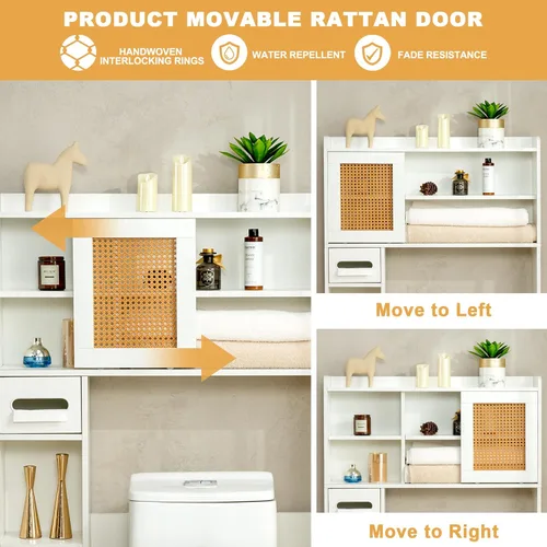 Vista 22 de Armario de almacenamiento de 6 niveles sobre el inodoro, estante independiente para ahorrar espacio sobre el inodoro con estantes ajustables, puerta