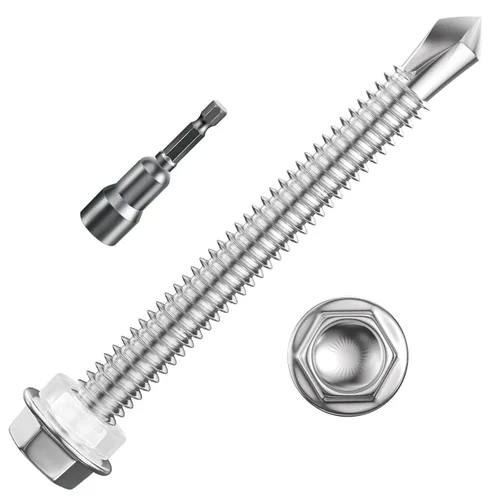 Vista 23 de Wensilon (250 piezas) #8×1" Tornillos autoperforantes de cabeza arandela hexagonal negros, tornillos de chapa metálica de acero inoxidable 410