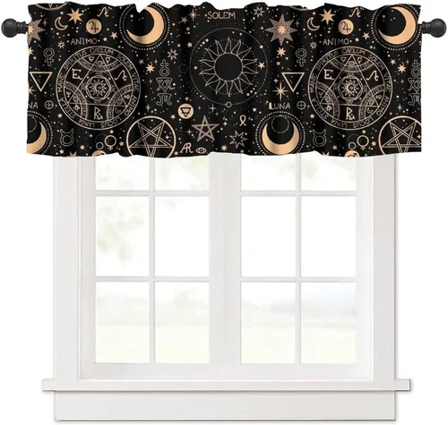 Vista 21 de Cenefa Floral Boho, Cenefa de Flores Mandala Bohemia con Hojas Tropicales, Cenefa de Bolsillo para Barra, Cenefa Oscura para Ventana para Sala