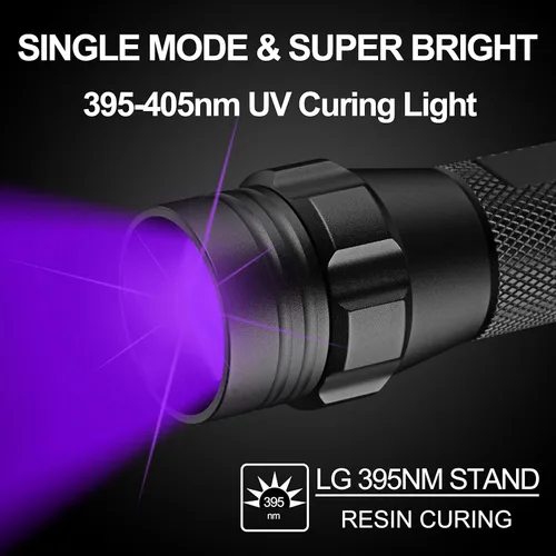 Vista 2 de ULTRAFIRE Linterna UV para curado de resina, luz LED de curado UV de 395 nm, linterna de luz negra con zoom para orina de mascotas, manchas