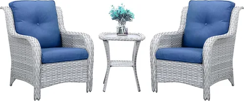 Vista 34 de Belord Mesa auxiliar pequeña para exteriores, mesa de mimbre de vidrio templado, mesa de centro impermeable para patio, mesa auxiliar de ratán