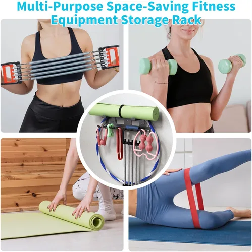 Vista 2 de KHAMAL Multi-Purpose Gym Equipment Storage Rack for Resistance Bands - Gym Wall Storage for Exercise Bands, Yoga mat, Jump Ropes, Weight Belts