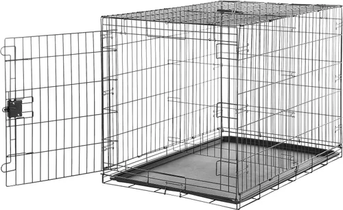 Vista 6 de Amazon Basics Caja de perro duradera y plegable de alambre de metal con bandeja, puerta individual, 18 x 12.4 x 15 pulgadas, color negro
