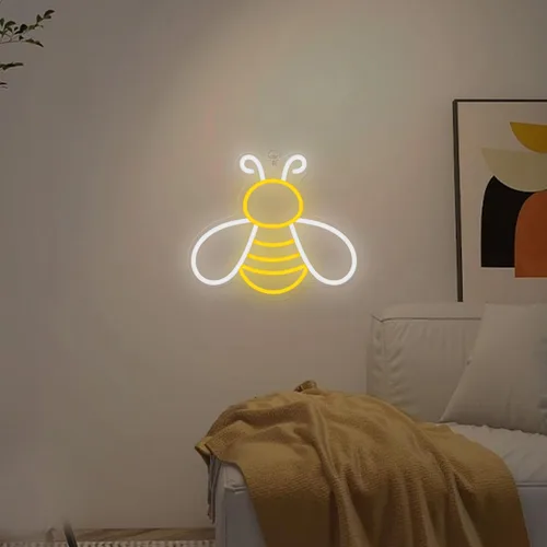 Vista 9 de CoolGift Mart Letrero de neón de abeja - Luz de neón de miel regulable para decoración de pared, decoraciones de fiesta de cumpleaños para el hogar