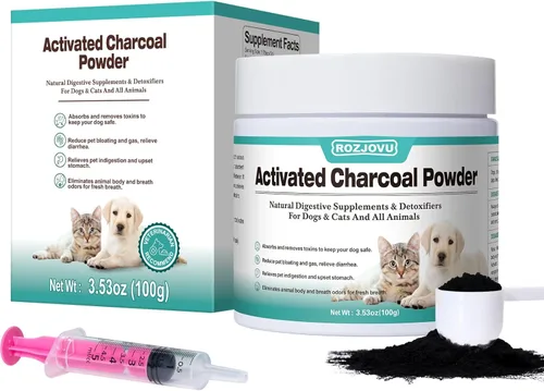Carbón activado para perros, gatos y todas las mascotas, carbón para envenenamiento de perros, salud digestiva, soporte para gases e hígado, sin