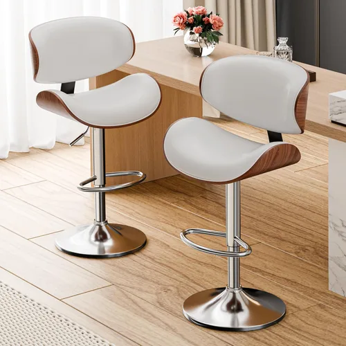 Vista 8 de Bar Stools Set of 2, Adjustable Swivel Leather Bar Stools for Kitchen Island, Mid Century Modern Counter Height Bar Chairs Barstools with Back &