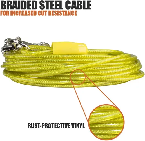 Vista 5 de BV Cable de amarre para perros de 25 pies – Correa resistente para perros de hasta 35 libras – Reflectante y libre de óxido con clips giratorios