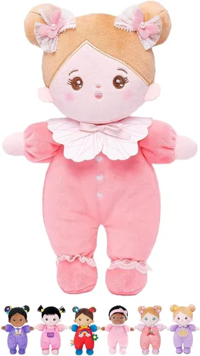 Vista 22 de OUOZZZ - Set de regalo de minimuñeca rosa de bebé afelpada de 10 pulgadas, muñeca de trapo afelpada para dormir, juguete para niños y niñas