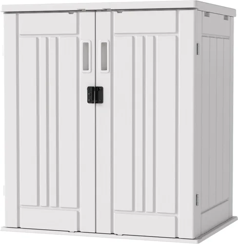 Vista 8 de EHHLY Gabinete de Almacenamiento Pequeño y Resistente para Exterior Impermeable, Gabinete de Almacenamiento de Garaje de 14 pies cúbicos con 2