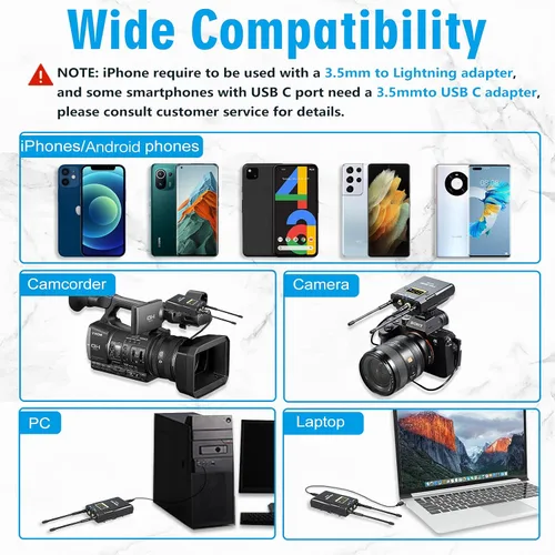 Vista 3 de FULAIM WM500 UHF - Sistema de micrófono inalámbrico Lavalier, micrófono de solapa de 16 canales con transmisor recargable y receptor para grabar