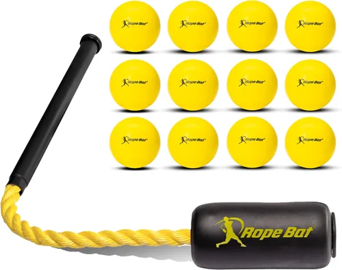 Rope Bat - El entrenador original patentado de swing de cuerda Rope Bat con 12 pelotas de entrenamiento suaves - Entrenador de swing de béisbol y