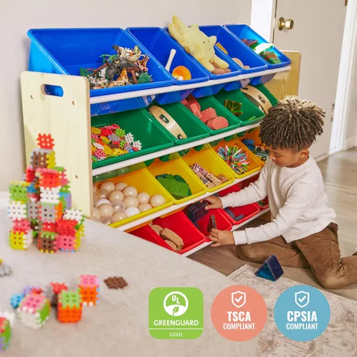 Vista 7 de ECR4Kids Organizador de 4 niveles con 20 compartimentos, para almacenamiento de juguetes, natural/primario