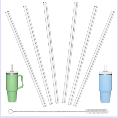 Vista 11 de Tritan Replacement Straws for Stanley Tumbler - BPA-Free Reusable Hard Straws with Cleaning Brush - Dishwasher Safe (4, 4PCS 20/14oz 8.46in)