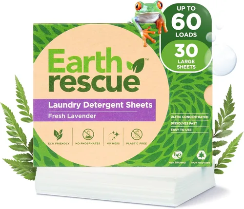 Vista 11 de Earth Rescue Hojas de detergente para ropa – Hasta 60 cargas (30 hojas) – Sin perfume, hipoalergénico, concentrado sin líquido, detergente seco