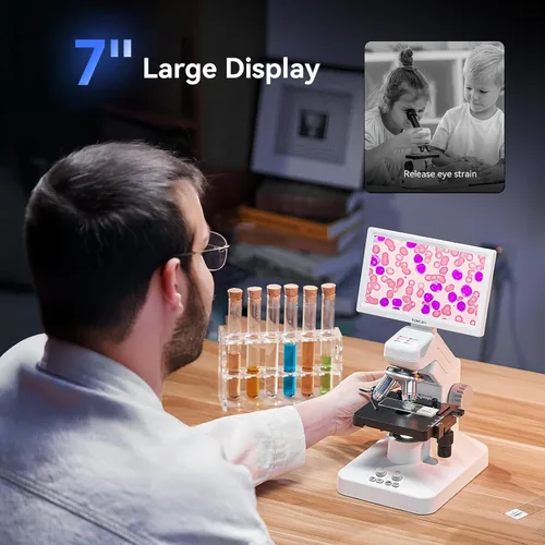 Vista 2 de TOMLOV Microscopio DM301 Max para niños, estudiantes y adultos con plataforma X-Y, cámara de microscopio digital con pantalla de 7", salida USB