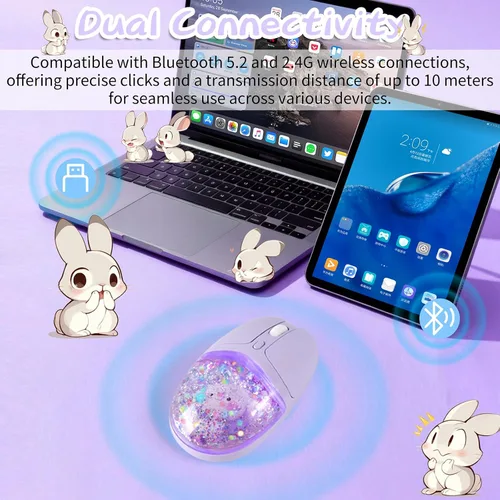Vista 6 de elec Space Mouse inalámbrico Bluetooth - Bonito diseño de aguamarina transparente, mouse de agua de arena líquida con purpurina con precisión Azul