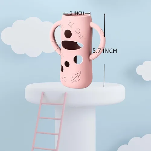 Vista 4 de 4 fundas de silicona rosa para biberones de vidrio anticólicos Lansinoh, fundas de silicona de protección contra caídas compatibles con botellas