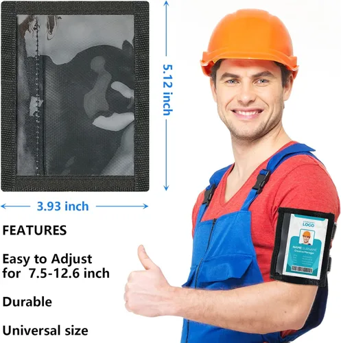 Vista 2 de 2 piezas de soporte para credencial de identificación de brazo, ajustable, color negro, impermeable, soporte para pases de esquí, soporte