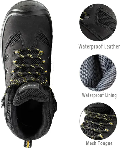 Vista 3 de Botas de trabajo para hombres, botas de seguridad impermeables con punta de acero de 6 pulgadas