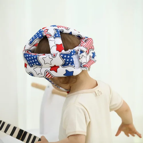 Vista 5 de Casco de seguridad para bebé, gorra protectora ajustable de algodón, protector de cabeza para niños, casco para caminar para gatear al bebé (blanco)