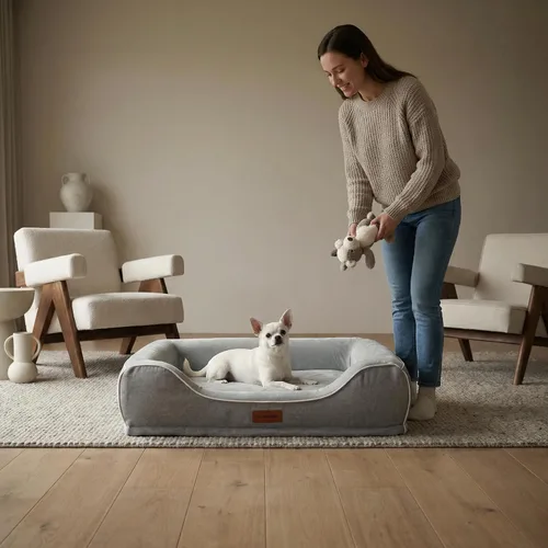 Vista 8 de Cama ortopédica para perros pequeños, cama para mascotas de espuma viscoelástica de gel refrescante con funda impermeable extraíble, sofá cama