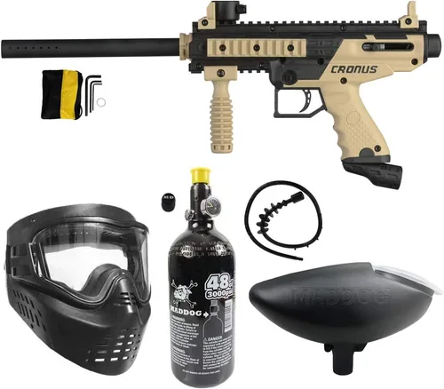 Vista 10 de Maddog Tippmann Cronus Basic Paintball Gun Marker and Accessory Starter Packages [HPA] Marker, 48ci/3000psi Compressed Air Tank, Mask, Hopper