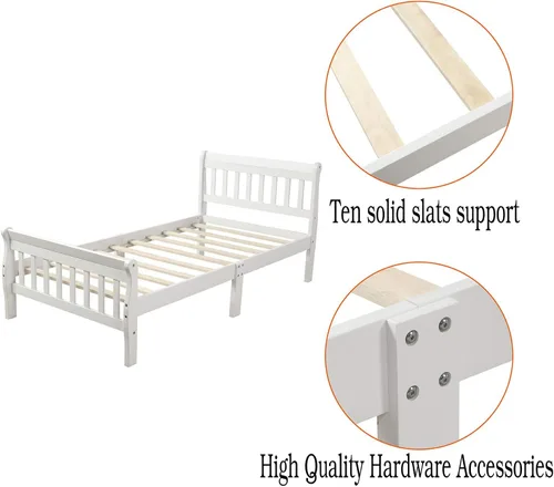 Vista 6 de Harper & Bright Designs Cama de madera tamaño individual moderna para niños, base de cama individual con cabecero y soporte de listones de madera