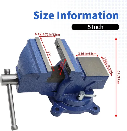 Vista 5 de Nakkaa - Tornillo de banco de 12.70 cm de hierro fundido dúctil con base de bloqueo giratorio flexible de 360° resistente para hogar y trabajo