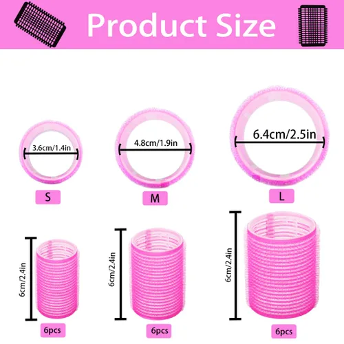 Vista 5 de Juego de rodillos para el cabello, rodillos de autoagarre jumbo con clips para cabello largo, mediano y corto (18 piezas)