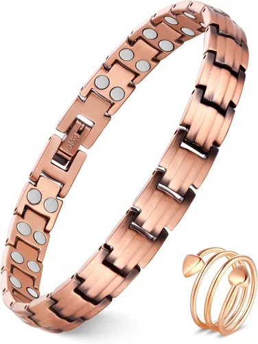 Feraco Pulseras y Anillos de Cobre para Mujeres, Pulsera Magnética de Ultra Resistencia con Imanes de Neodimio de 3500 Gauss, 99.99% de Cobre Puro,