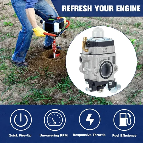 Vista 2 de Powtol 300486 Carburador para terremoto MC43 MC43E Tiller E43 E43CE E43WC Auger Powermate 43cc PCV43 PEA438 MD43 WE43 WE43E terremoto piezas