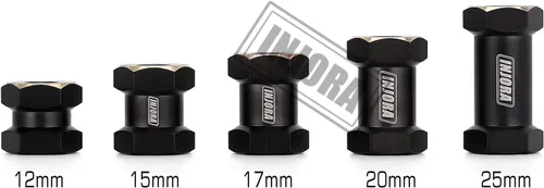 Vista 4 de INJORA Hub hexagonal RC de 0.472 in, ruedas de latón, extensión de cubo hexagonal, adaptador de unidad hexagonal negra para 1/10 RC Crawler Axial