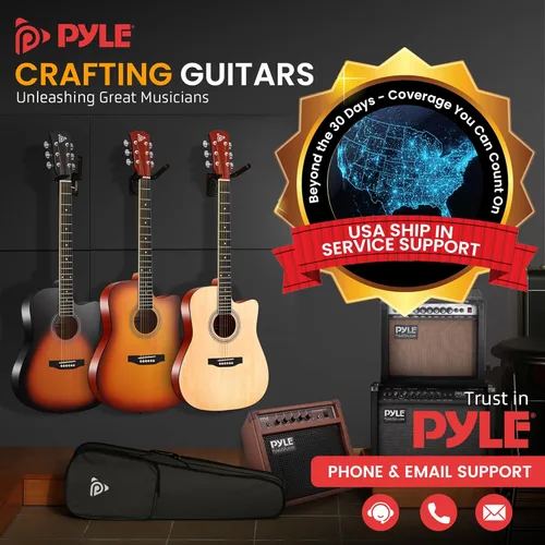 Vista 7 de Pyle Kit de guitarra acústica de cuerdas de acero, 4/4 de tamaño completo con corte, guitarra acústica totalmente de madera con juego de accesorios