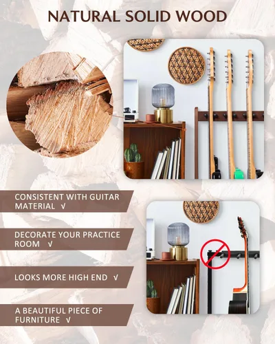 Vista 2 de STRICH SMT-10 - Soporte para guitarras múltiples guitarras, de madera dura para 5 bajo eléctrico o 3 guitarras acústicas, soporte acolchado