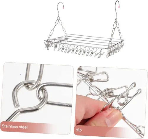 Vista 2 de Perchas de secado con múltiples clips, perchero para colgar ropa para balcón, estante para colgar ropa sucia, estante de secado de ropa