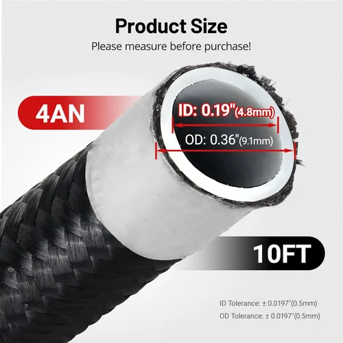Vista 3 de EVIL ENERGY Línea de manguera de combustible de PTFE 4AN, línea de combustible AN4 E85, nailon trenzado, 10 pies, color negro