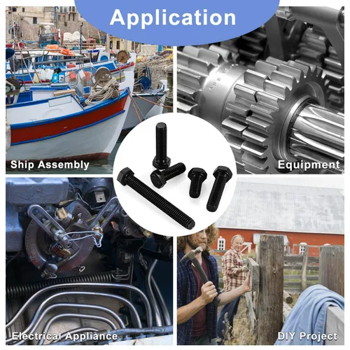 Vista 6 de Pernos de cabeza hexagonal de 1/2-13 x 5, rosca completa, perno de acero inoxidable 304(18-8), acabado negro, cantidad 2