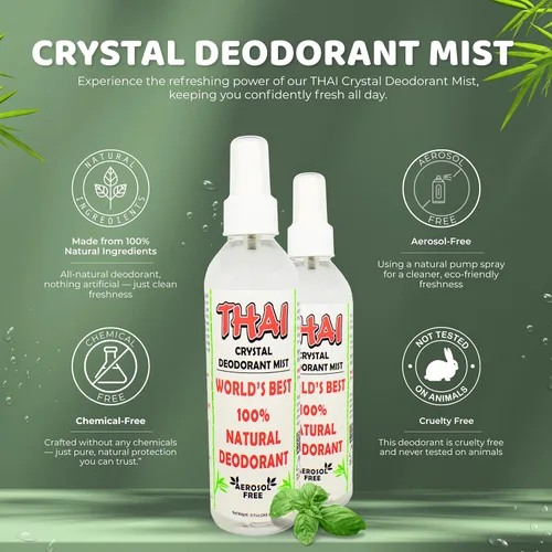 Vista 2 de Desodorante Thai Deodorant Stone Crystal Mist, natural, en spray 8 onzas Paquete de 2 unidades, paquete de de 2