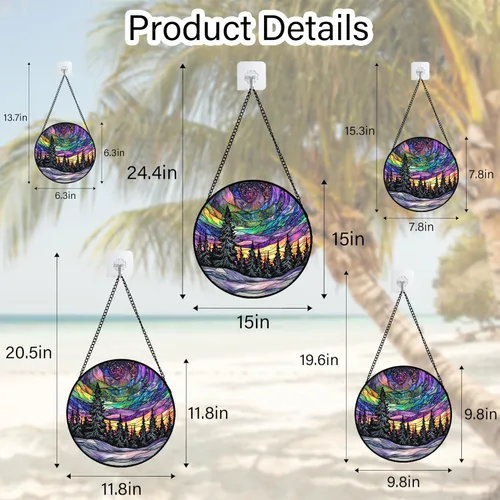 Vista 7 de DASTOLL Vitral para colgar en la ventana, atrapasoles de escena nocturna de Van Gogh, panel de cristal colorido, atrapasoles de cielo estrellado