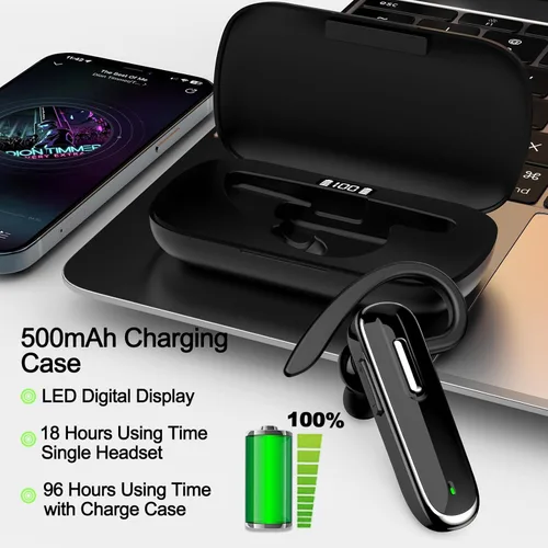 Vista 3 de Auricular Bluetooth para teléfonos móviles, V5.1 auriculares inalámbricos manos libres con estuche de carga de batería y micrófono incorporado